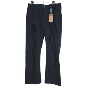 Genleck Women's Jeans XL Black Distressed Straight